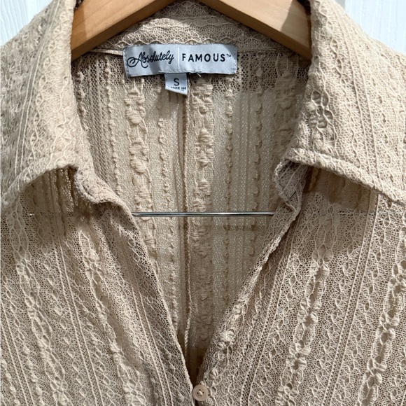 Tan Semi Sheer Lace Women's Button Top Y2K Vampire Diaries Cottagecore Prarie - Picture 2 of 6